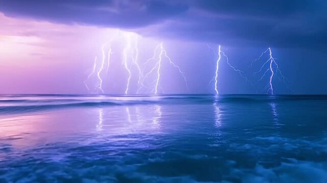 Time-lapse of Thunderstorm flashes with multiple bolts of lightning. 