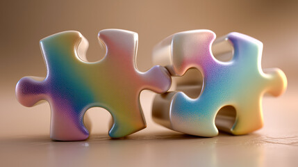 Obraz premium Puzzle of Unity – Two Interlocking Rainbow Pieces Symbolizing Connection and Inclusion