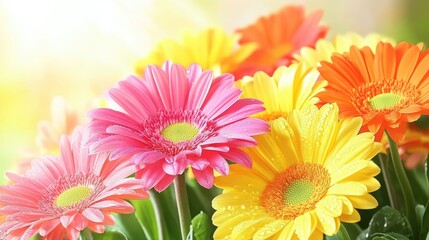 Vibrant multicolored gerbera daisies in a spring bouquet.