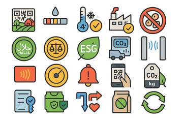 Icons representing sustainability, environmental awareness, and ethical practices in business operations