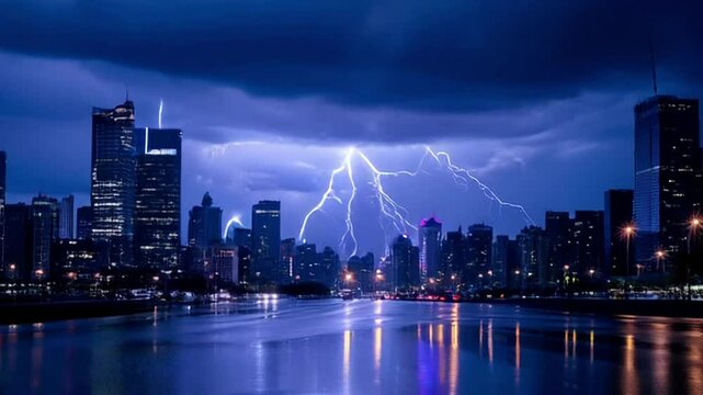 Time-lapse of Thunderstorm flashes with multiple bolts of lightning. 