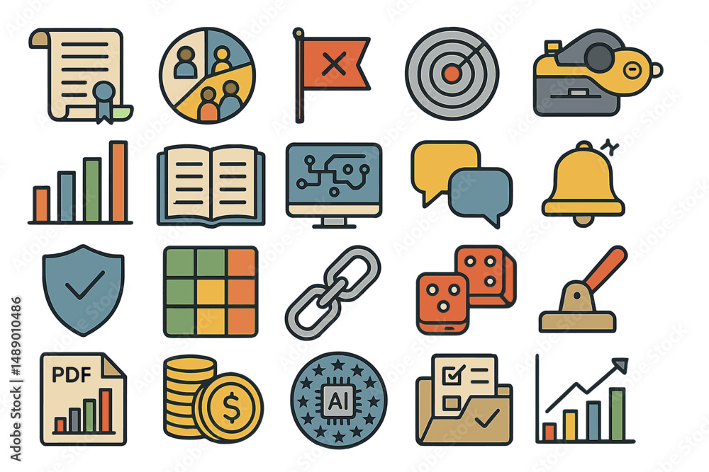 Poster visual representation of various business concepts and tools displayed in a creative layout