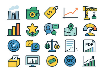 Obraz premium Visual representation of various business and finance concepts including growth metrics and sustainability indicators