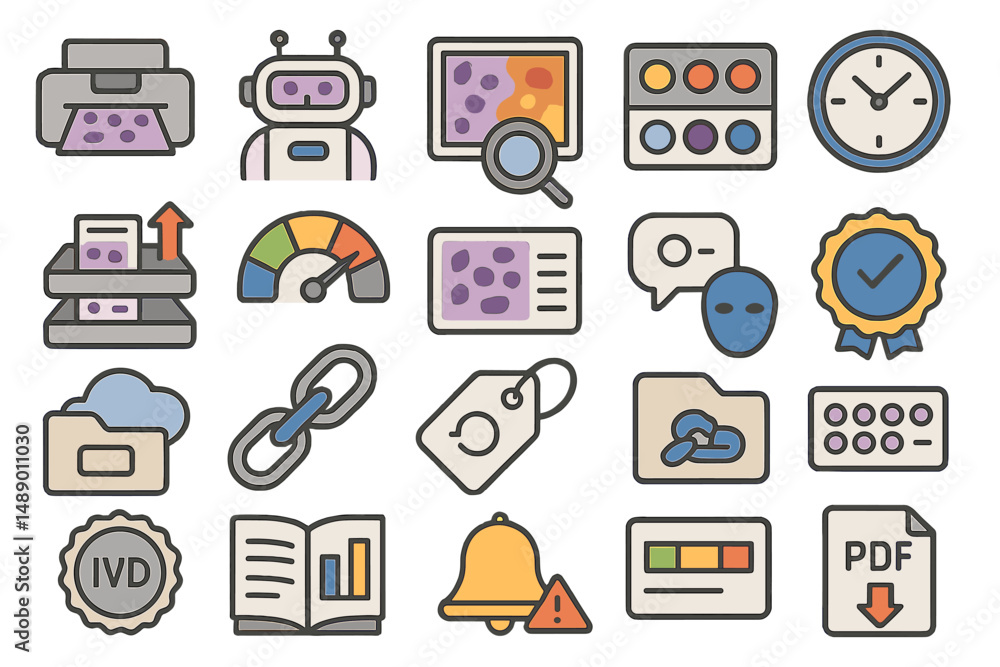 Poster graphic representation of digital tools and concepts for creative and analytical tasks in a modern w