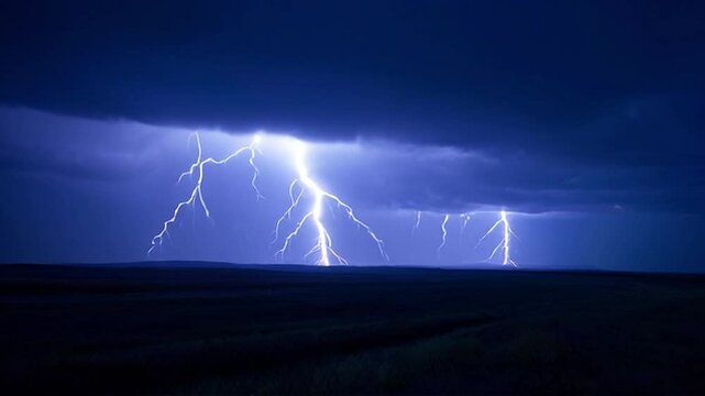Time-lapse of Thunderstorm flashes with multiple bolts of lightning. 
