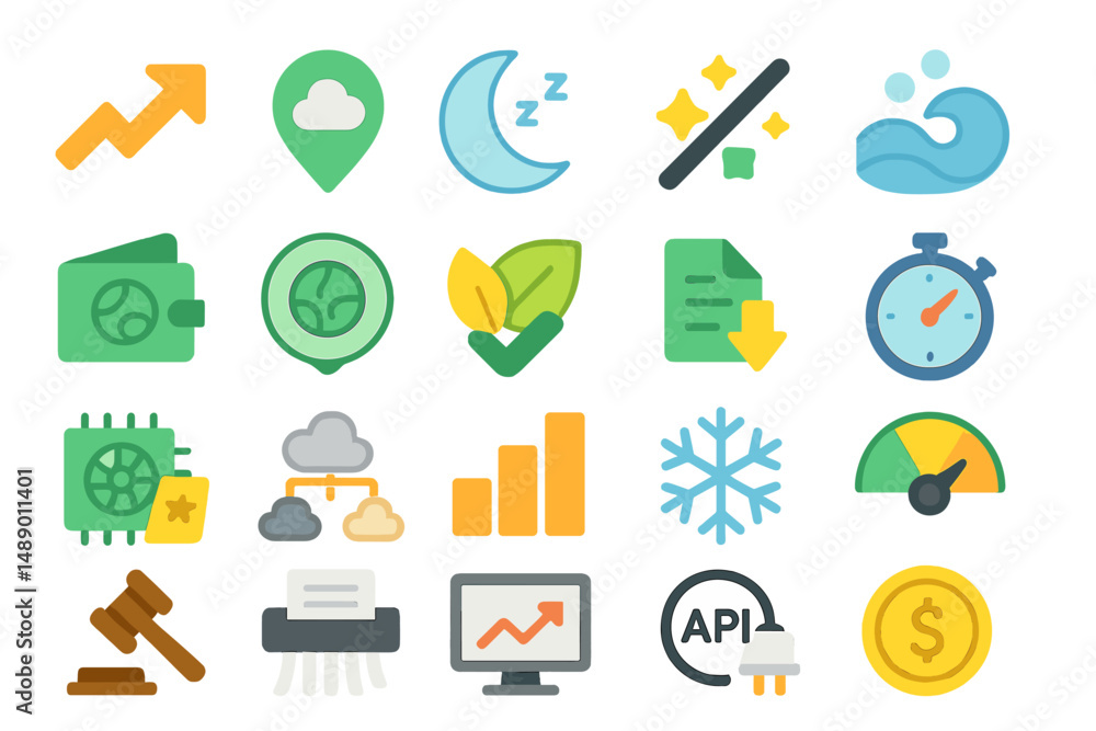 Aufkleber collection of colorful icons representing various concepts and activities in a modern digital enviro