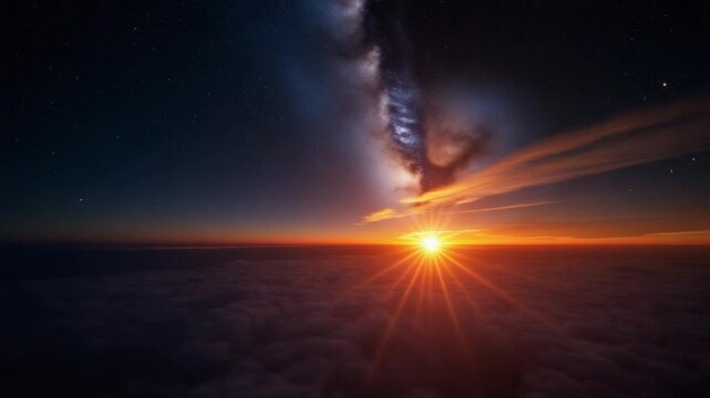 Above Twilight Sky in cosmos divine light in Brazil.. Weather Nature.
