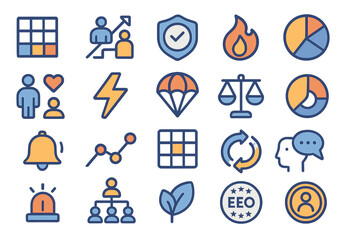 Fototapeta premium Various icons representing teamwork, growth, and sustainability in a modern design