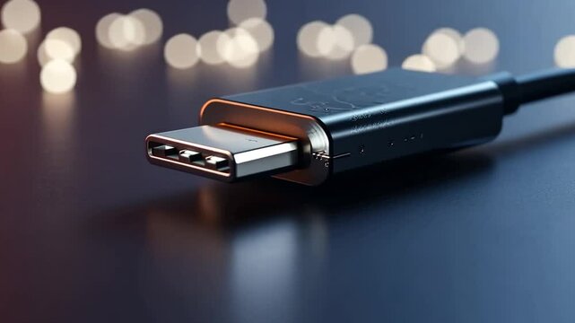 Close Up Of USB Type C Connector With Blurry Bokeh Background