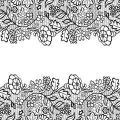 Black Lace Border on White Background.