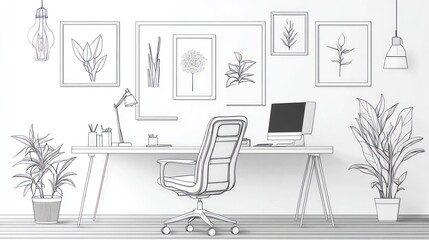 Modern minimalist home office design sketch