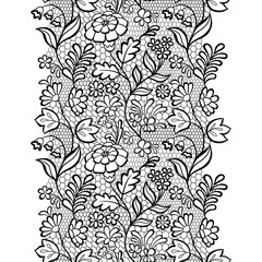Black Vintage Lace Trim. Seamless Decorative Border Pattern