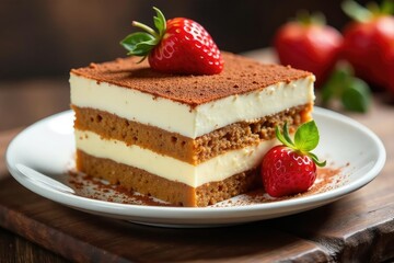 Close-up of a single serving of tiramisu, showing texture and layers , coffee, indulgence, tiramisu