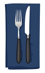 Cutlery Setting with Blue Napkin - Vector Illustration