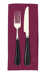 Elegant Utensils on Maroon Fabric - Vector Illustration