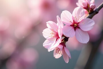Obraz premium Delicate pink sakura blossoms, full bloom, soft petals , flowers, wallpaper