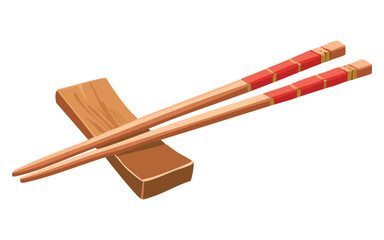Orange Chopsticks on Thin Wooden Block - Vector Illustration
