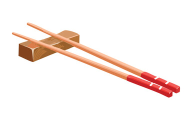 Peach-Colored Chopsticks on Wooden Rest - Vector Illustration