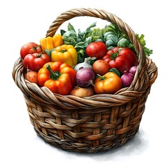 Wicker basket overflowing with colorful vegetables
