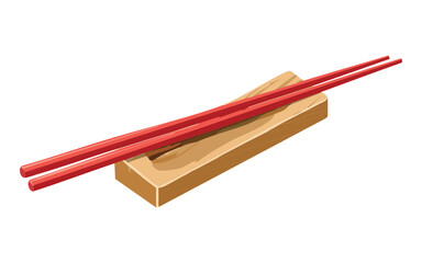 Red Chopsticks on Wooden Chopsticks Rest - Vector Illustration