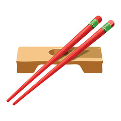 Red Chopsticks with Wooden Rest - Vector Illustration