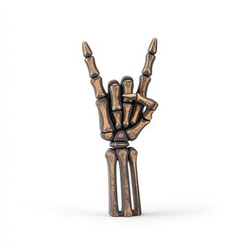 skeleton hand making rock sign