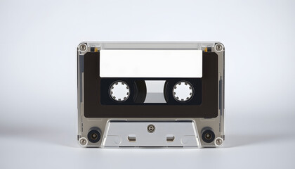 Obraz premium Blank white label and case of Cassette Tape on isolated background, Diffused lighting. White tone