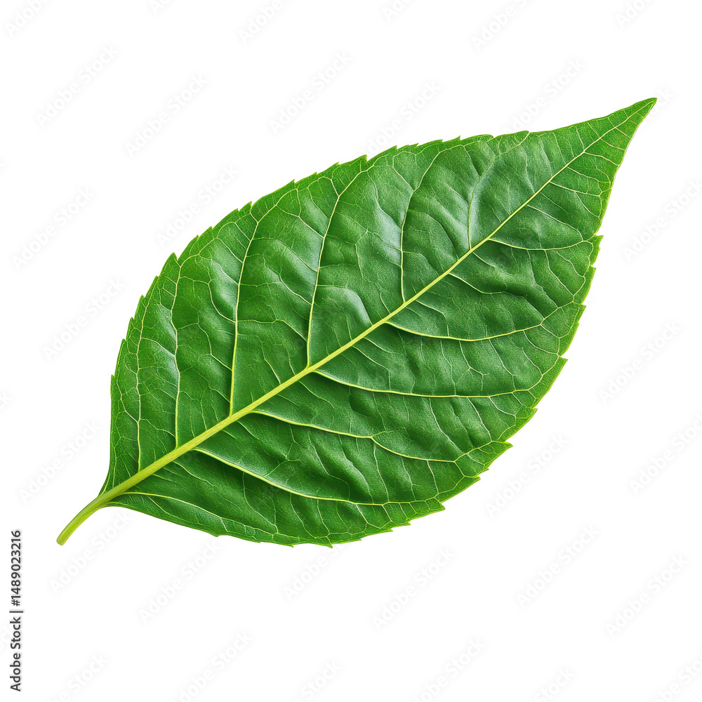 Poster vibrant green leaf isolated on a clean transparent background showcasing intricate vein patterns and