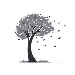 Naklejka premium Minimalist Tree with Falling Leaves 