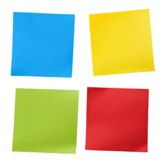 Colorful sticky notes arranged neatly on a Transparent background for creative planning, Yellow, blue, red, green sticky notes isolated on PNG background