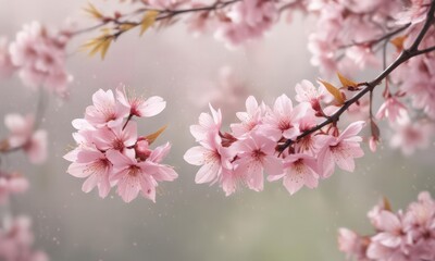 Delicate pink sakura petals drift gently on a soft-focus spring background ,  bokeh,  close-up,  graceful