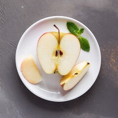 Sliced Red Apple with Mint Leaf on Plate &ndash; Healthy Snack
