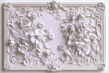 Ornate, floral bas-relief design in a decorative frame.