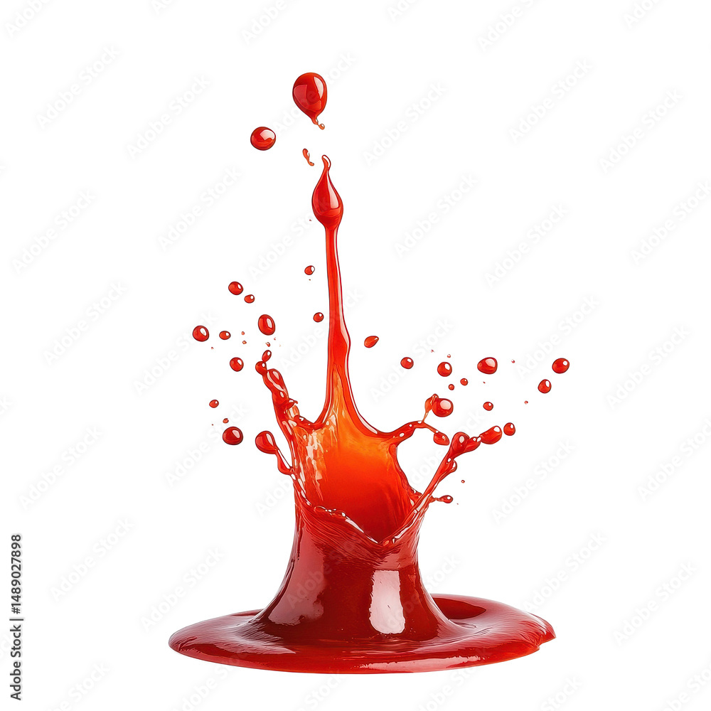Poster vibrant ketchup splash creates dynamic red patterns on a clean transparent background, ketchup splas