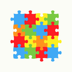 Colorful puzzle form 16 pieces vector isolated on white background