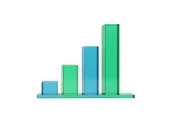 Rising bar graph in blue and green isolated on transparent background