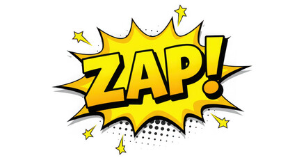 Yellow zap comic speech bubble with stars isolated on transparent background