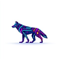 Cyber Wolf with Neon Circuits