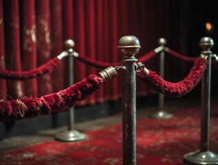 Red Carpet Entrance with Velvet Ropes and Curtains for Event Arrival