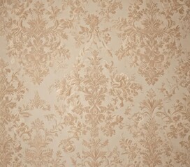 Elegant beige damask fabric with intricate floral patterns ,  textile,  luxury