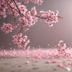 Obraz premium Delicate pink sakura petals drift on a soft, blurred background , photo, graphic