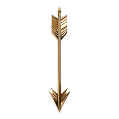 Sleek Arrow with Reflective Finish in Metallic Gold Isolated on Transparent Background