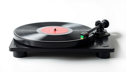 Turntable with vinyl record, isolated on white background , groove, dj, disc