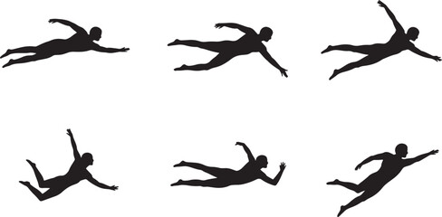Six silhouettes of swimmers in motion