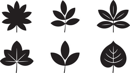 Six simple black leaf silhouettes nature icons