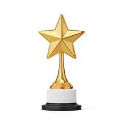 Golden Trophy with Star on White Background