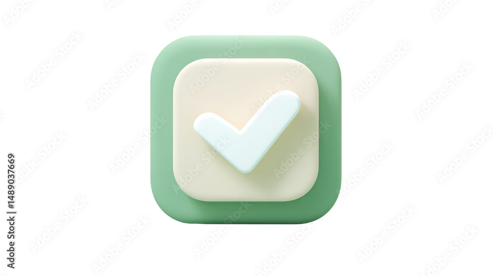 Poster 3d render of a green check mark icon, representing completion and approval.