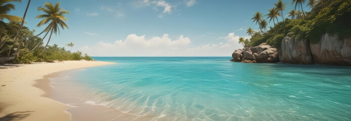 Golden sand, turquoise water, lush island backdrop,  escape,  caribbean
