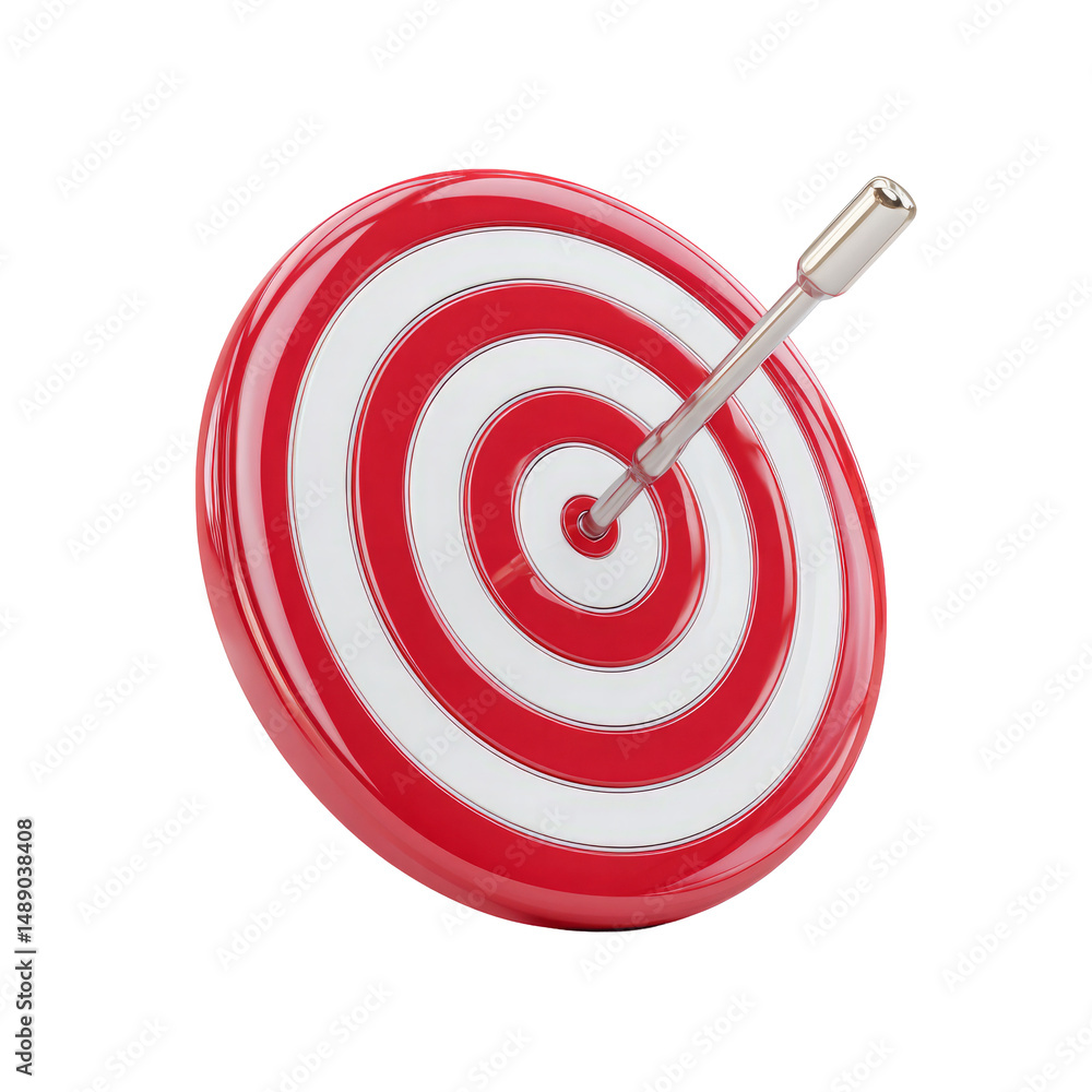 Poster 3d rendering of a target with a dart in the bullseye against a dark background