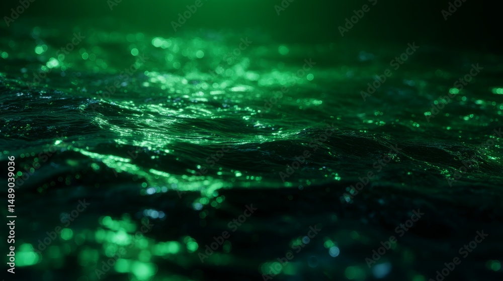 Aufkleber abstract ocean surface reflecting green light with bokeh effect and dark shadows